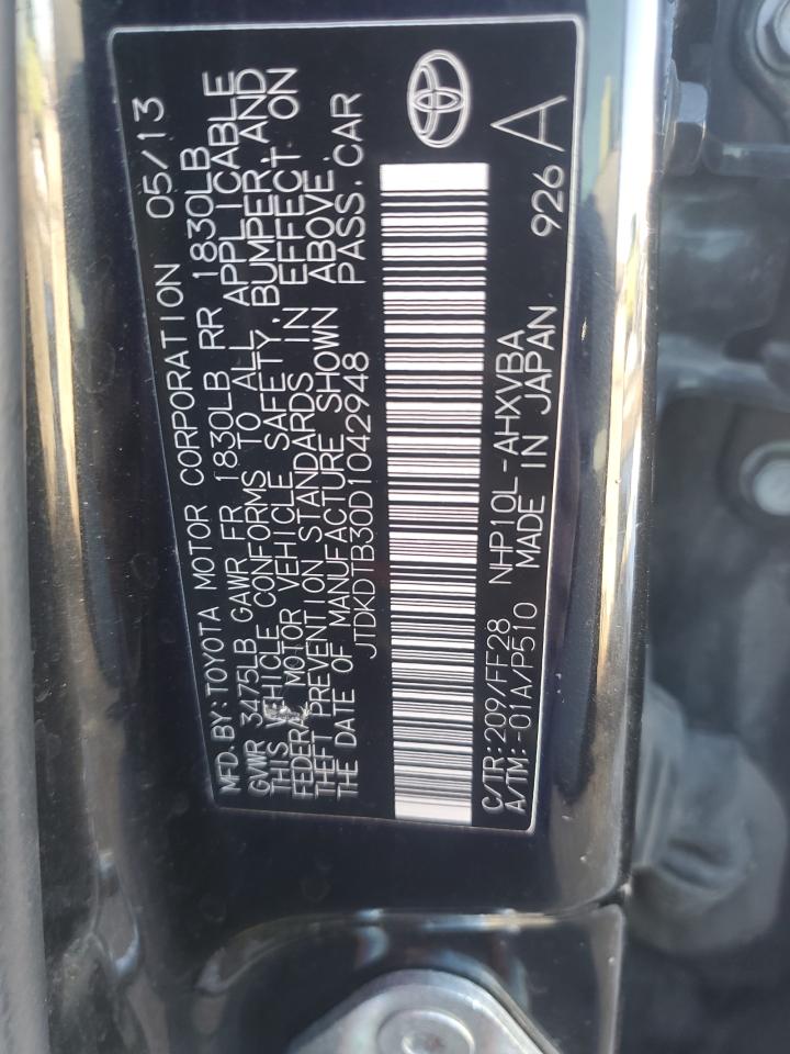 2013 Toyota Prius VIN JTDKDTB30D1042948 Copart auction photo, all over / front end damage thumbnail 13