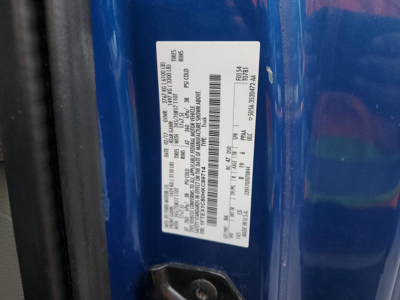2017 Ford F-150 VIN 1FTEX1C80HKC89714 Copart auction photo, rear end / mechanical damage thumbnail 12