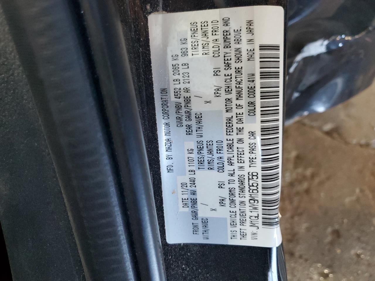 2021 Mazda 6 VIN JM1GL1WY9M1605756 Copart auction photo, side / rear end damage thumbnail 12
