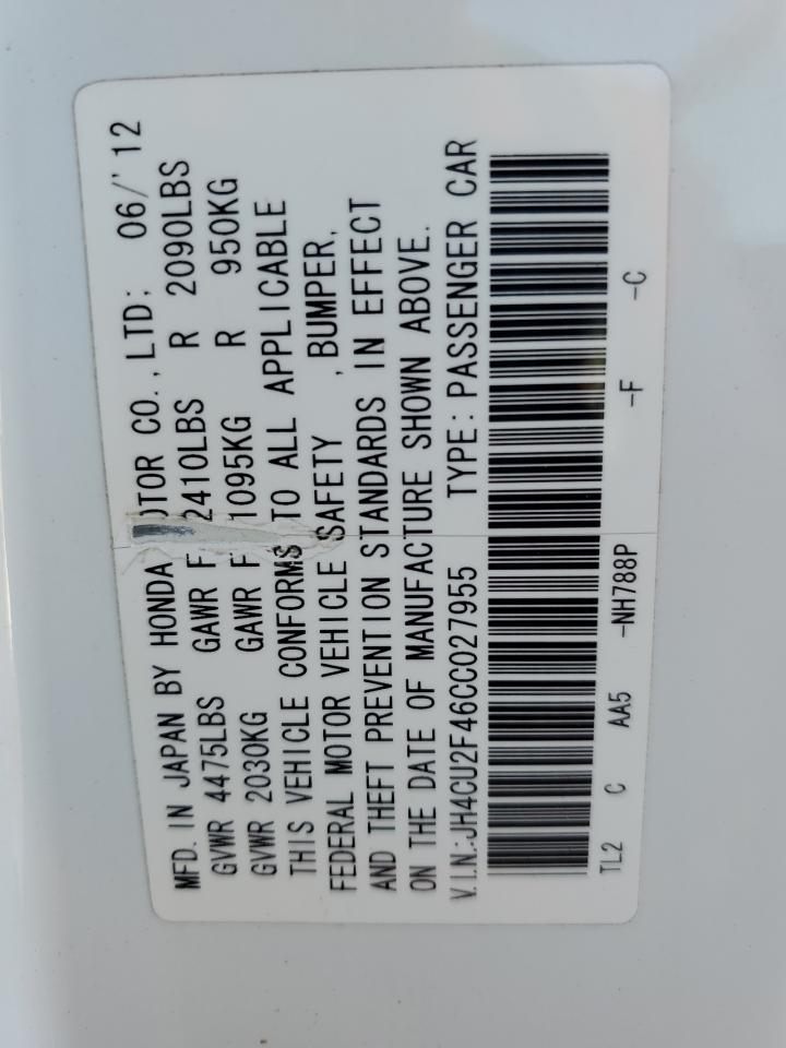 2012 Acura TSX VIN JH4CU2F46CC027955 Copart auction photo, front end damage thumbnail 12