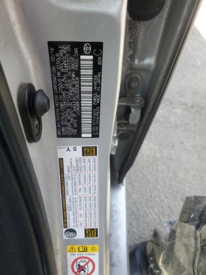 2016 Toyota Prius VIN JTDKBRFU4G3008306 Copart auction photo, water/flood damage thumbnail 12