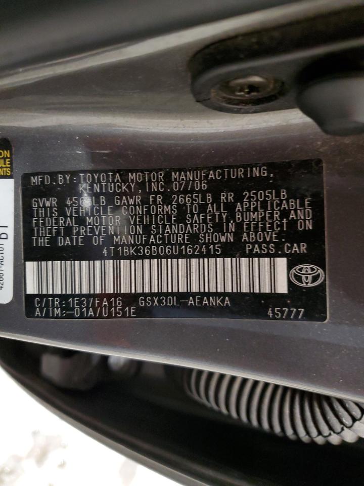 2006 Toyota Avalon VIN 4T1BK36B06U162415 Copart auction photo, mechanical / front end damage thumbnail 12
