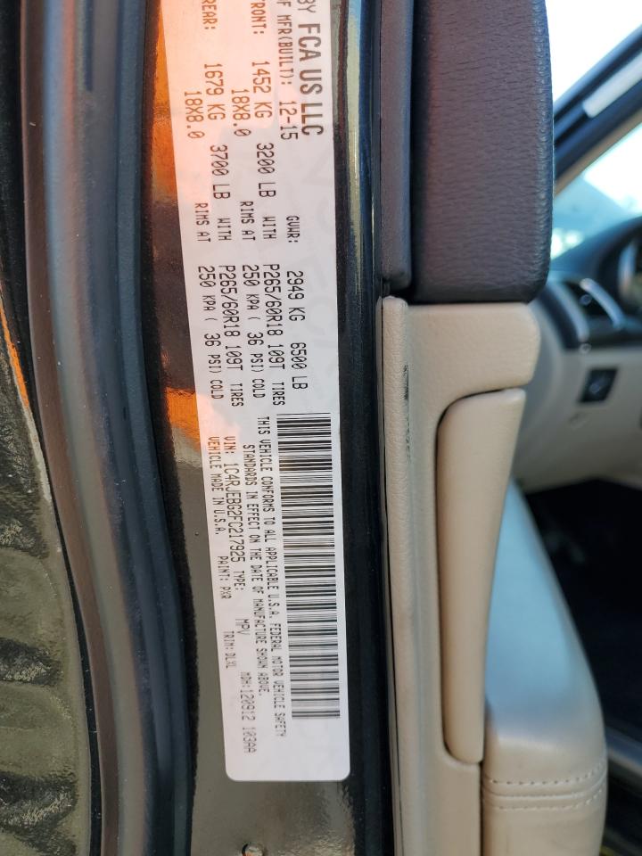 2015 Jeep Grand Cherokee VIN 1C4RJEBG2FC217925 Copart auction photo, side damage thumbnail 14