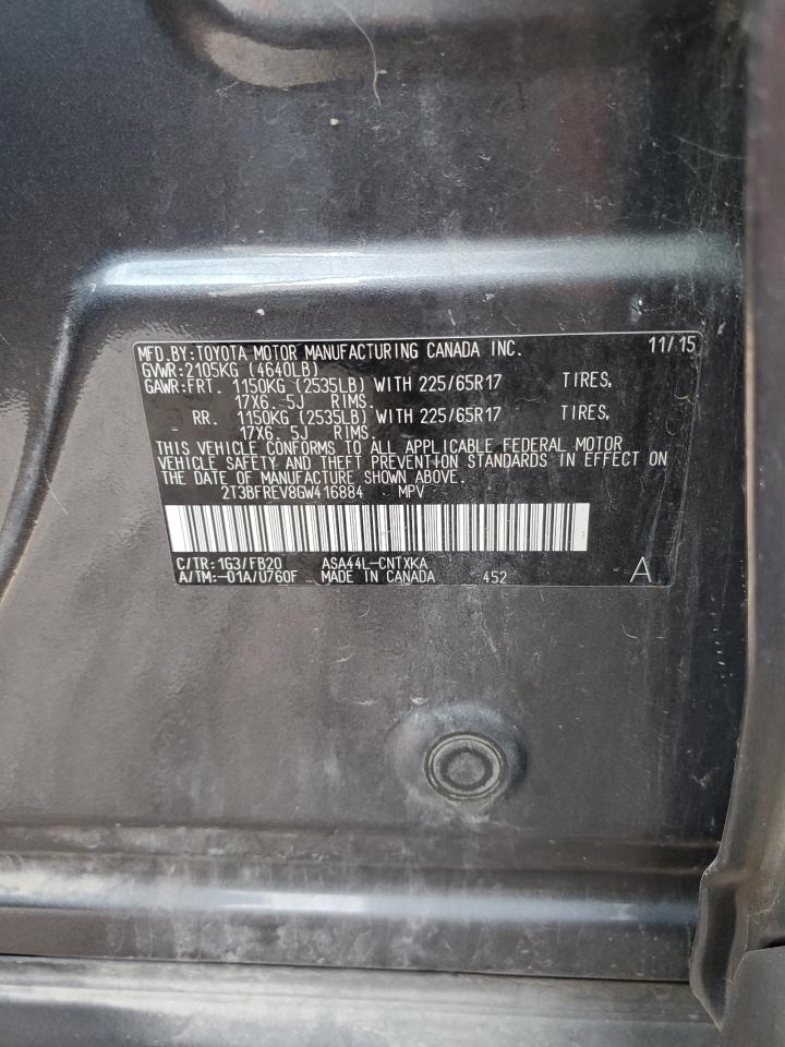 2016 Toyota RAV 4 VIN 2T3BFREV8GW416884 Copart auction photo, all over damage thumbnail 14