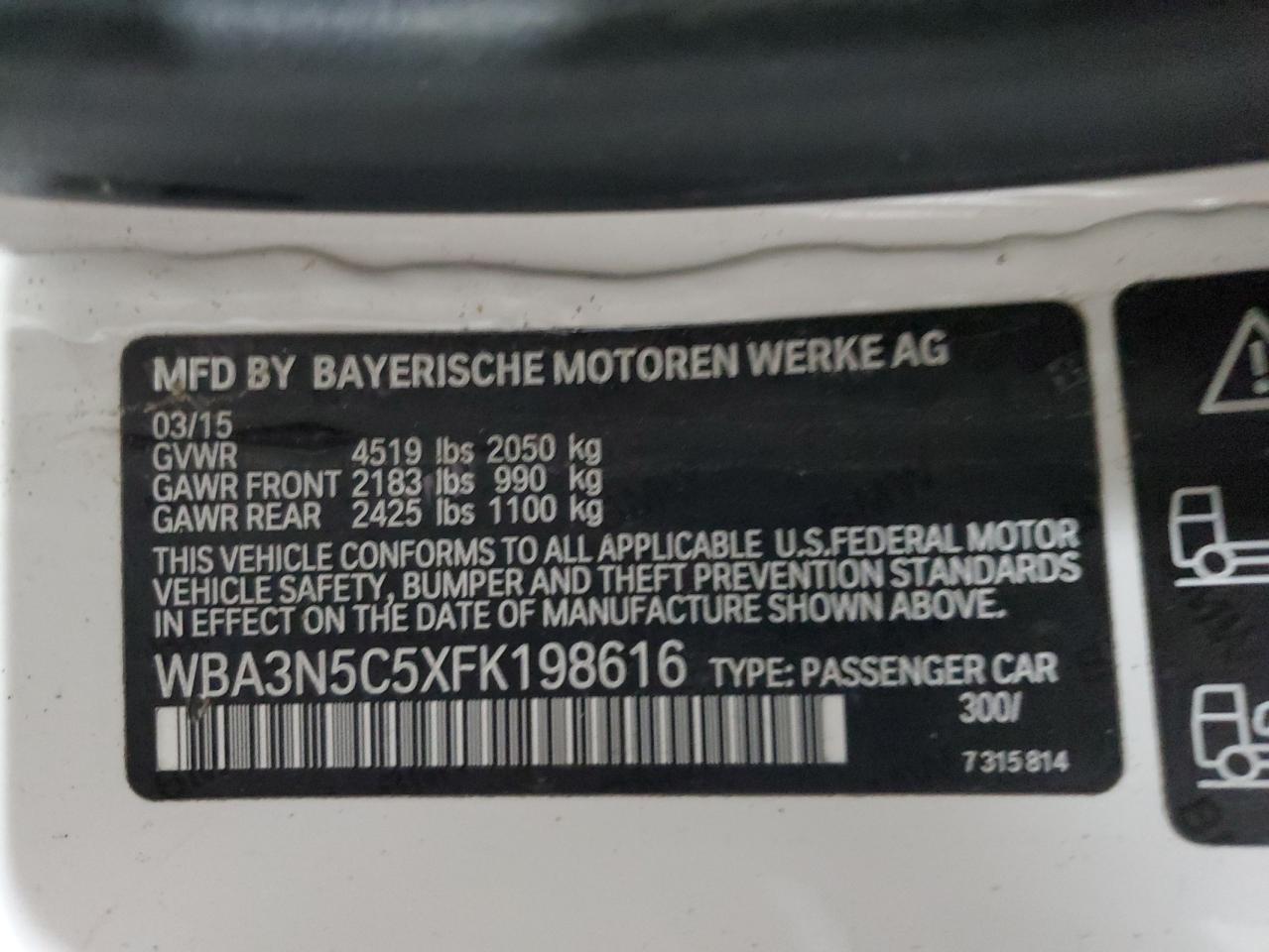 2015 BMW 4er VIN WBA3N5C5XFK198616 Copart auction photo, rear end damage thumbnail 13