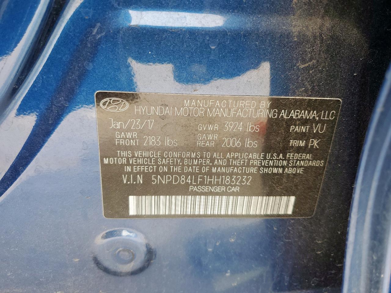 2017 Hyundai Elantra VIN 5NPD84LF1HH183232 Copart auction photo, front end damage thumbnail 12