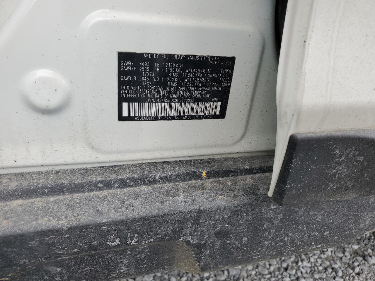 2015 Subaru Outback VIN 4S4BSBDC9F3233932 Copart auction photo, front end damage thumbnail 13