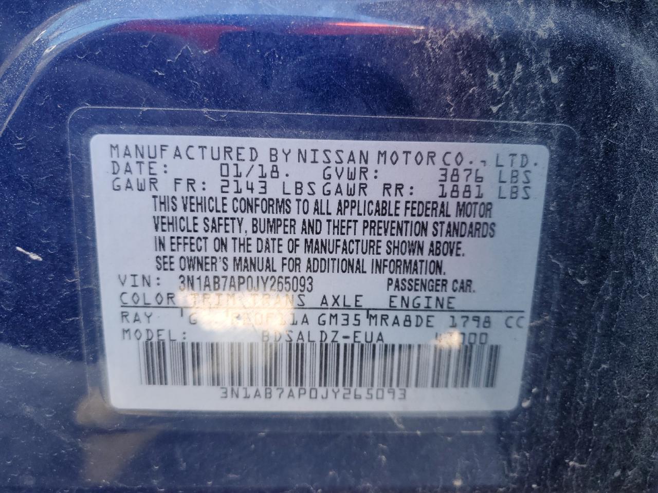 2018 Nissan Sentra VIN 3N1AB7AP0JY265093 Copart auction photo, front end / minor dent/scratches damage thumbnail 12