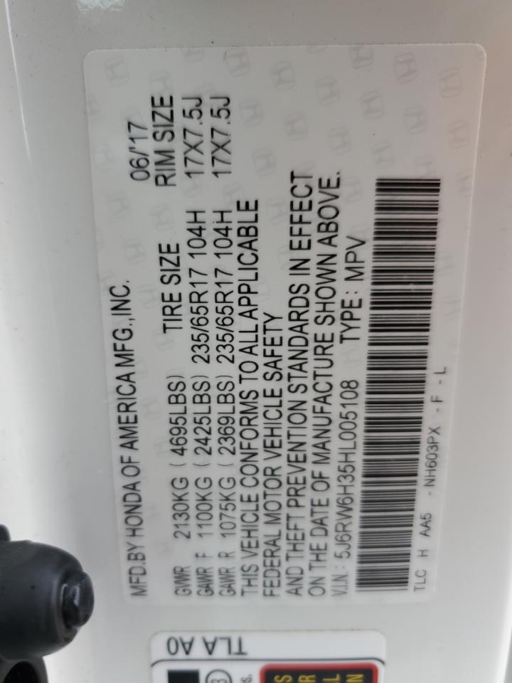 2017 Honda CR-V VIN 5J6RW6H35HL005108 Copart auction photo, minor dent/scratches damage thumbnail 13