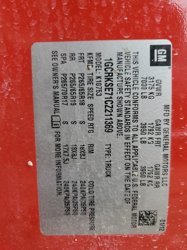 2012 Chevrolet Silverado VIN 1GCRKSE71CZ211369 Copart auction photo, side damage thumbnail 12