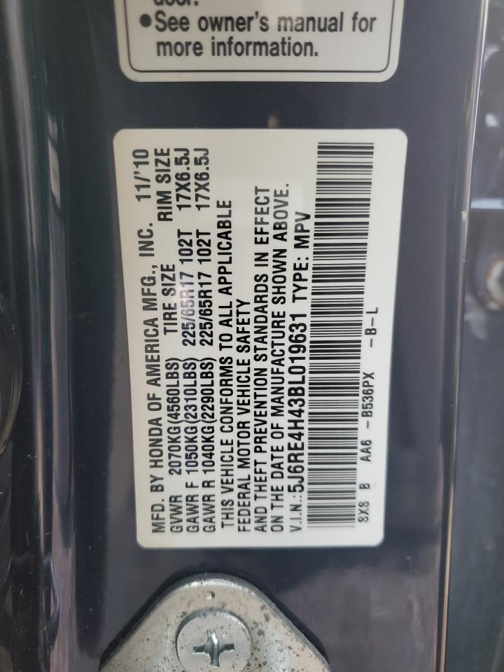 2011 Honda CR-V VIN 5J6RE4H43BL019631 Copart auction photo, front end / minor dent/scratches damage thumbnail 13