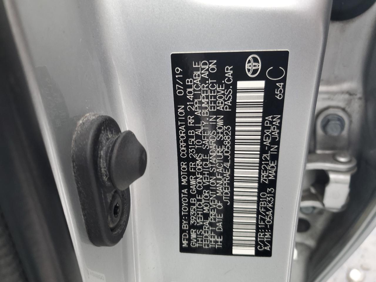 2020 Toyota Corolla VIN JTDEPRAE4LJ058823 Copart auction photo, front end / side damage thumbnail 12