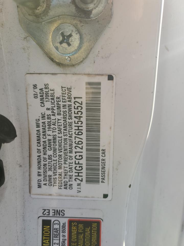 2006 Honda Civic VIN 2HGFG12676H545521 Copart auction photo, front end damage thumbnail 14