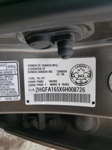 2006 Honda Civic VIN 2HGFA165X6H008726 Copart auction photo, rear end / mechanical damage thumbnail 13