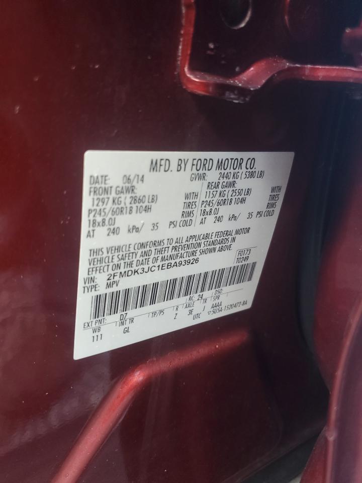 2014 Ford Edge VIN 2FMDK3JC1EBA93926 Copart auction photo, water/flood damage thumbnail 13