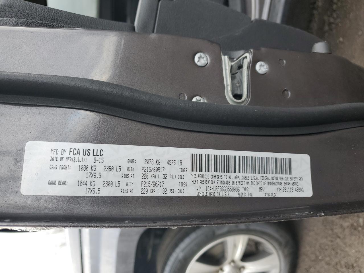 2016 Jeep Liberty (Patriot) VIN 1C4NJRFB6GD558096 Copart auction photo, side damage thumbnail 15