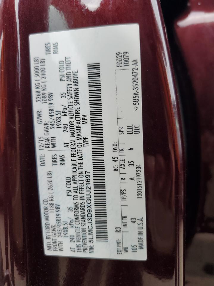 2016 Lincoln MKC VIN 5LMCJ3D9XGUJ21697 Copart auction photo, rear end / minor dent/scratches damage thumbnail 14