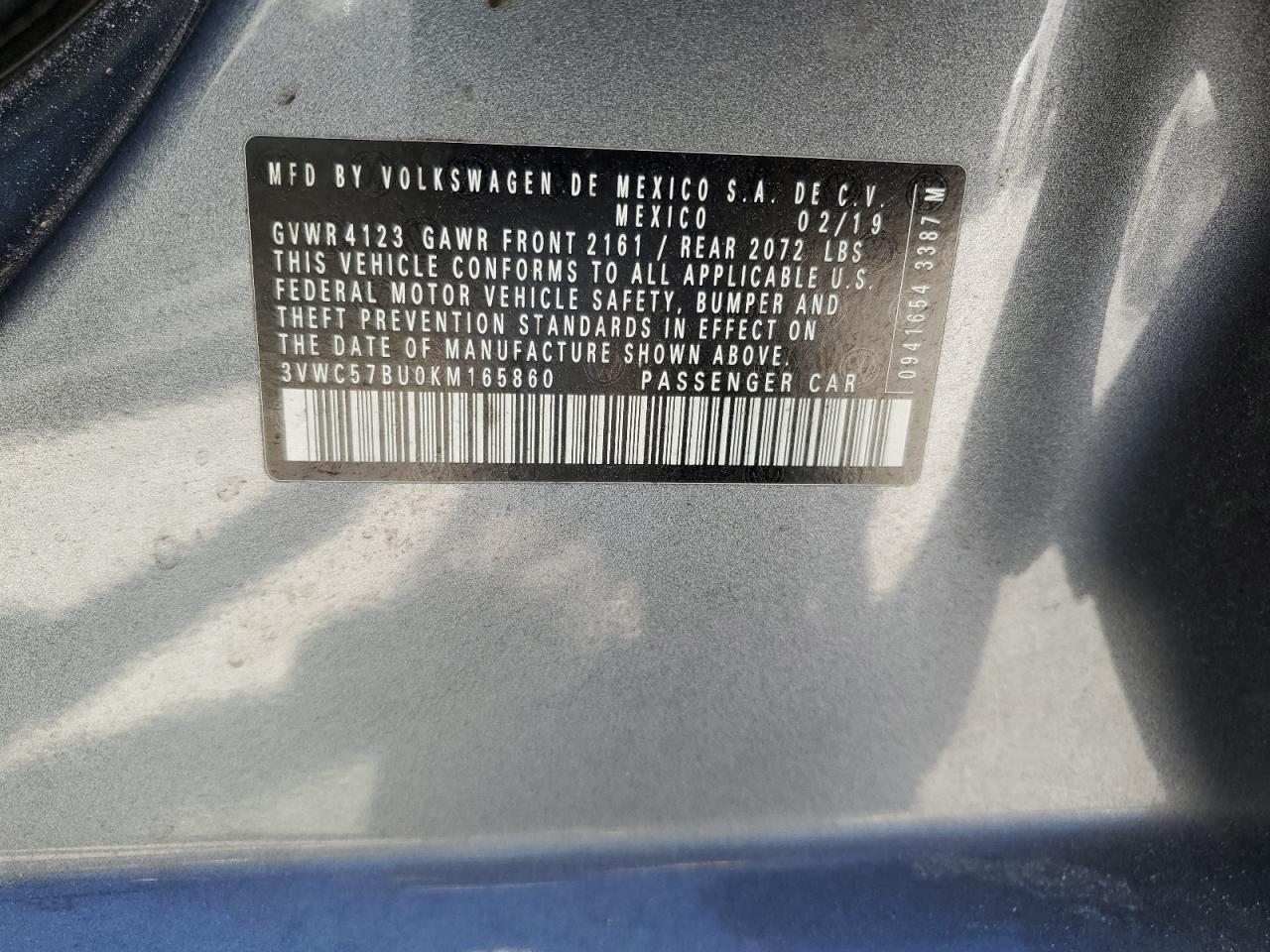 2019 Volkswagen Jetta VIN 3VWC57BU0KM165860 Copart auction photo, side damage thumbnail 13