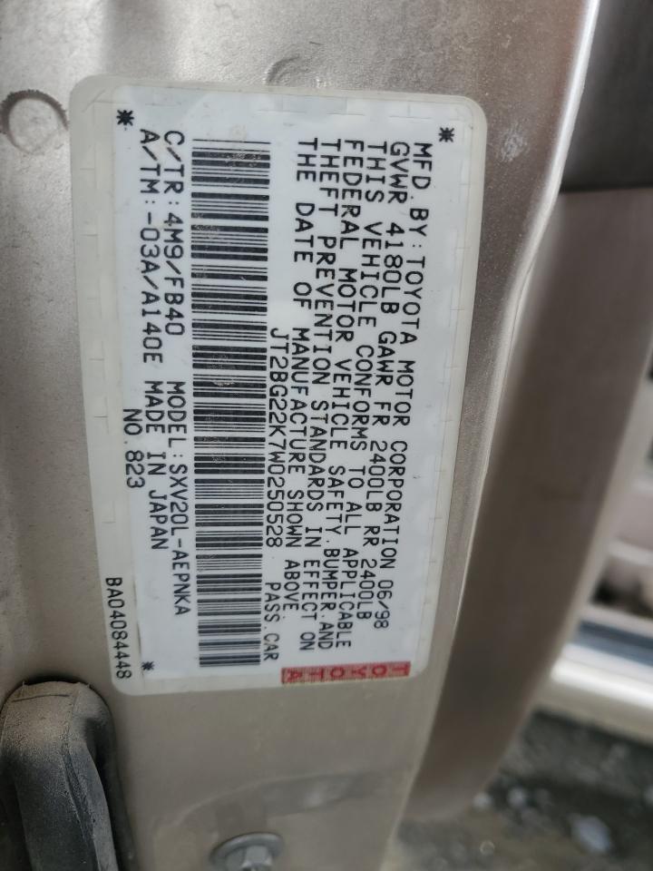 1998 Toyota Camry VIN JT2BG22K7W0250528 Copart auction photo, rollover damage thumbnail 12