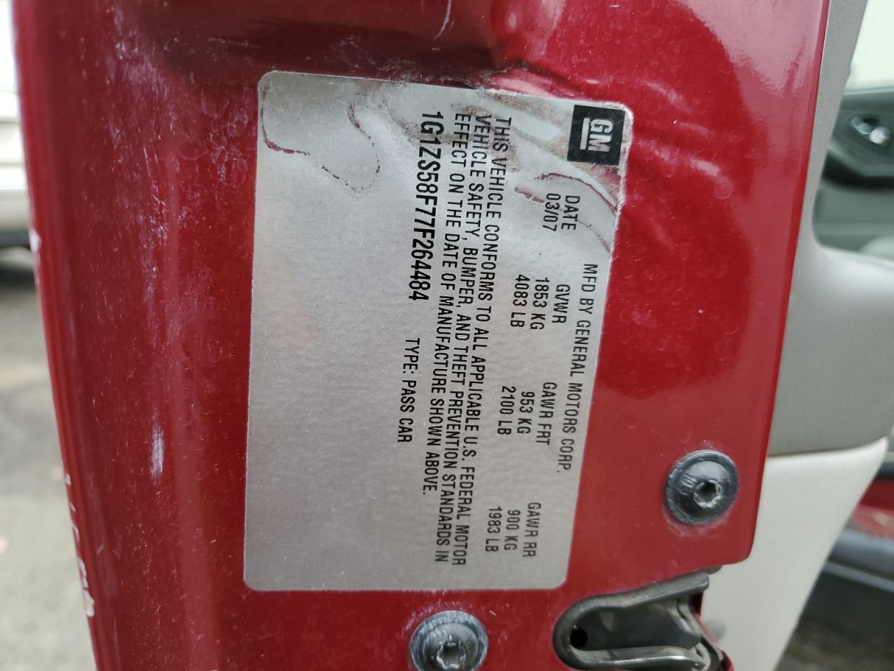 2007 Chevrolet Malibu VIN 1G1ZS58F77F264484 Copart auction photo, all over damage thumbnail 12