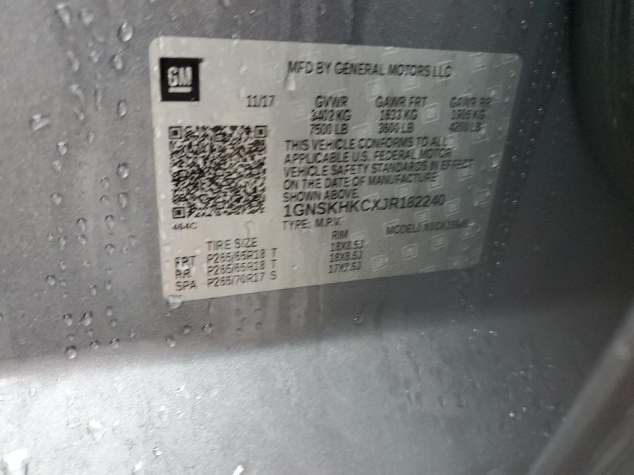 2018 Chevrolet Suburban VIN 1GNSKHKCXJR182240 Copart auction photo, front end / rear end damage thumbnail 14