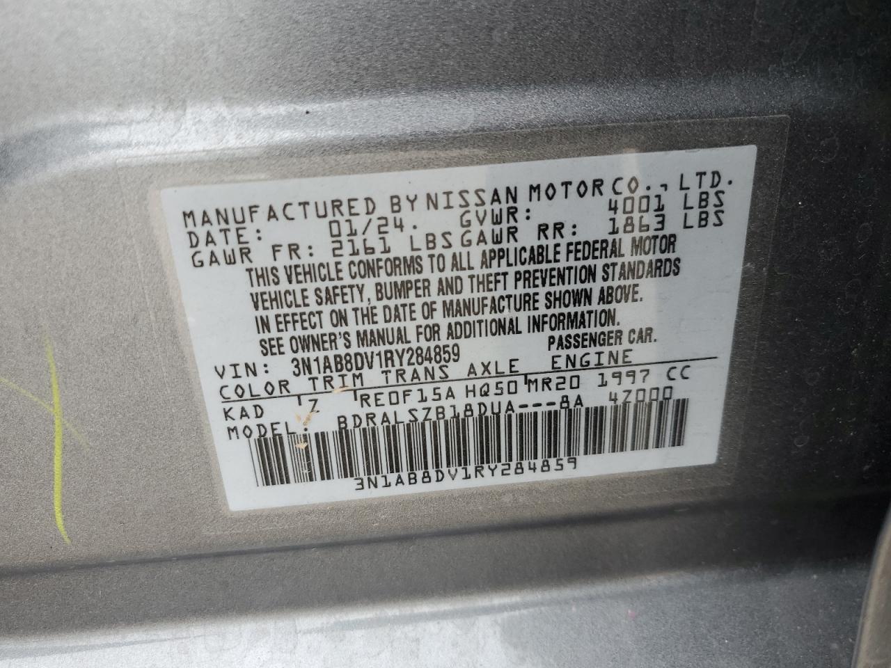 2024 Nissan Sentra VIN 3N1AB8DV1RY284859 Copart auction photo, front end / minor dent/scratches damage thumbnail 14