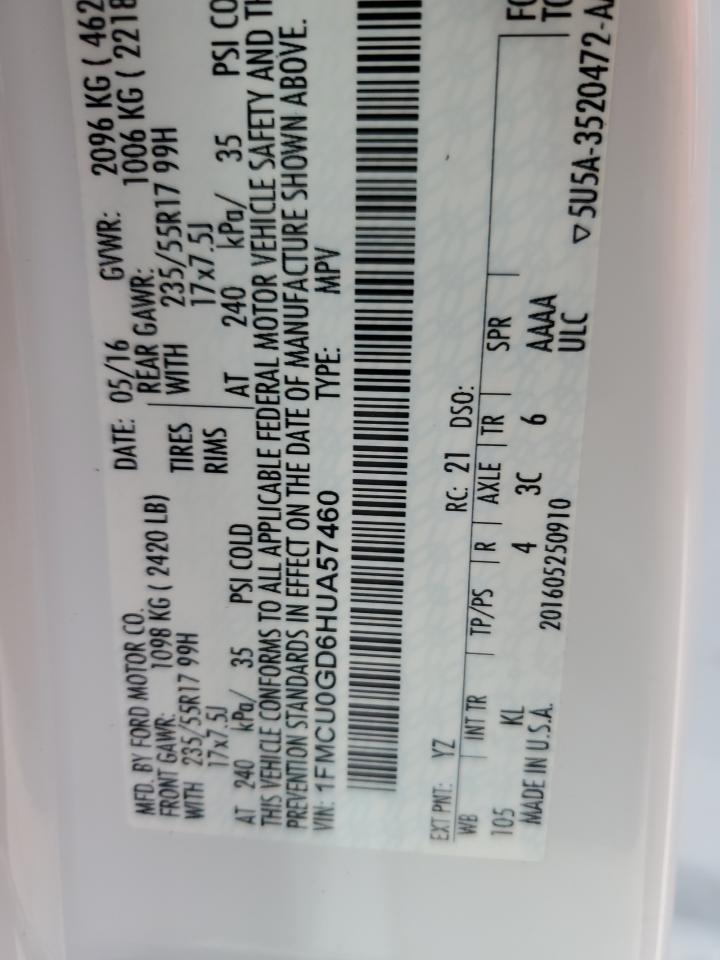 2017 Ford Escape VIN 1FMCU0GD6HUA57460 Copart auction photo, front end damage thumbnail 15