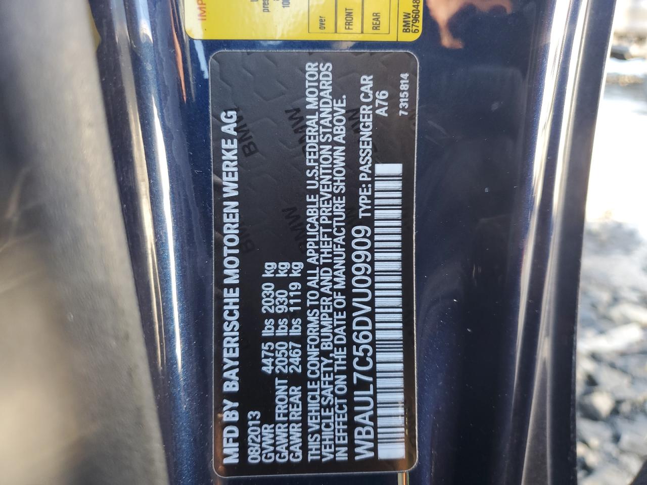 2013 BMW 1er VIN WBAUL7C56DVU09909 Copart auction photo, front end damage thumbnail 14