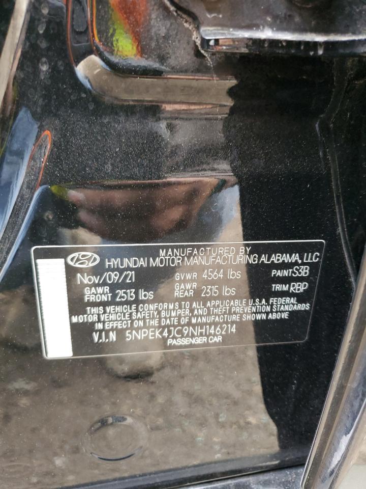 2022 Hyundai Sonata VIN 5NPEK4JC9NH146214 Copart auction photo, side / rear end damage thumbnail 12