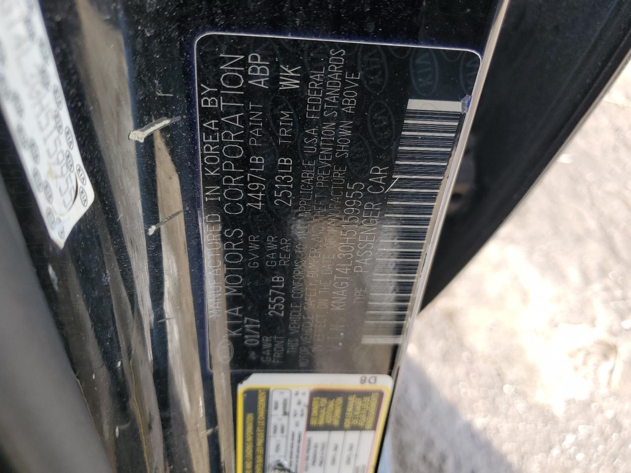 2017 KIA Optima VIN KNAGT4L30H5159955 Copart auction photo, side / vandalism damage thumbnail 12