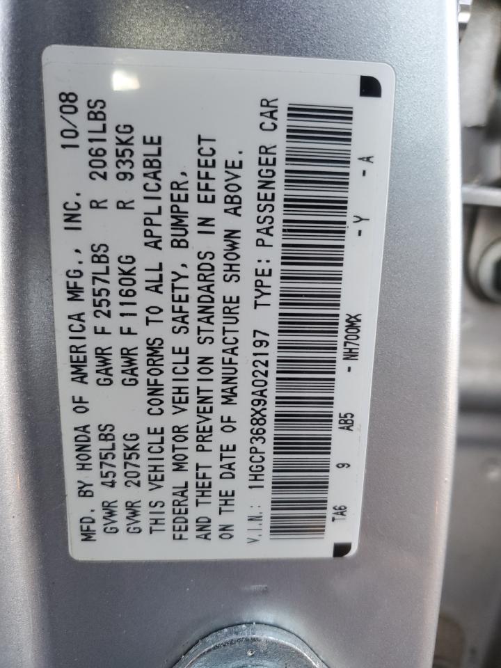 2009 Honda Accord VIN 1HGCP368X9A022197 Copart auction photo, side damage thumbnail 12