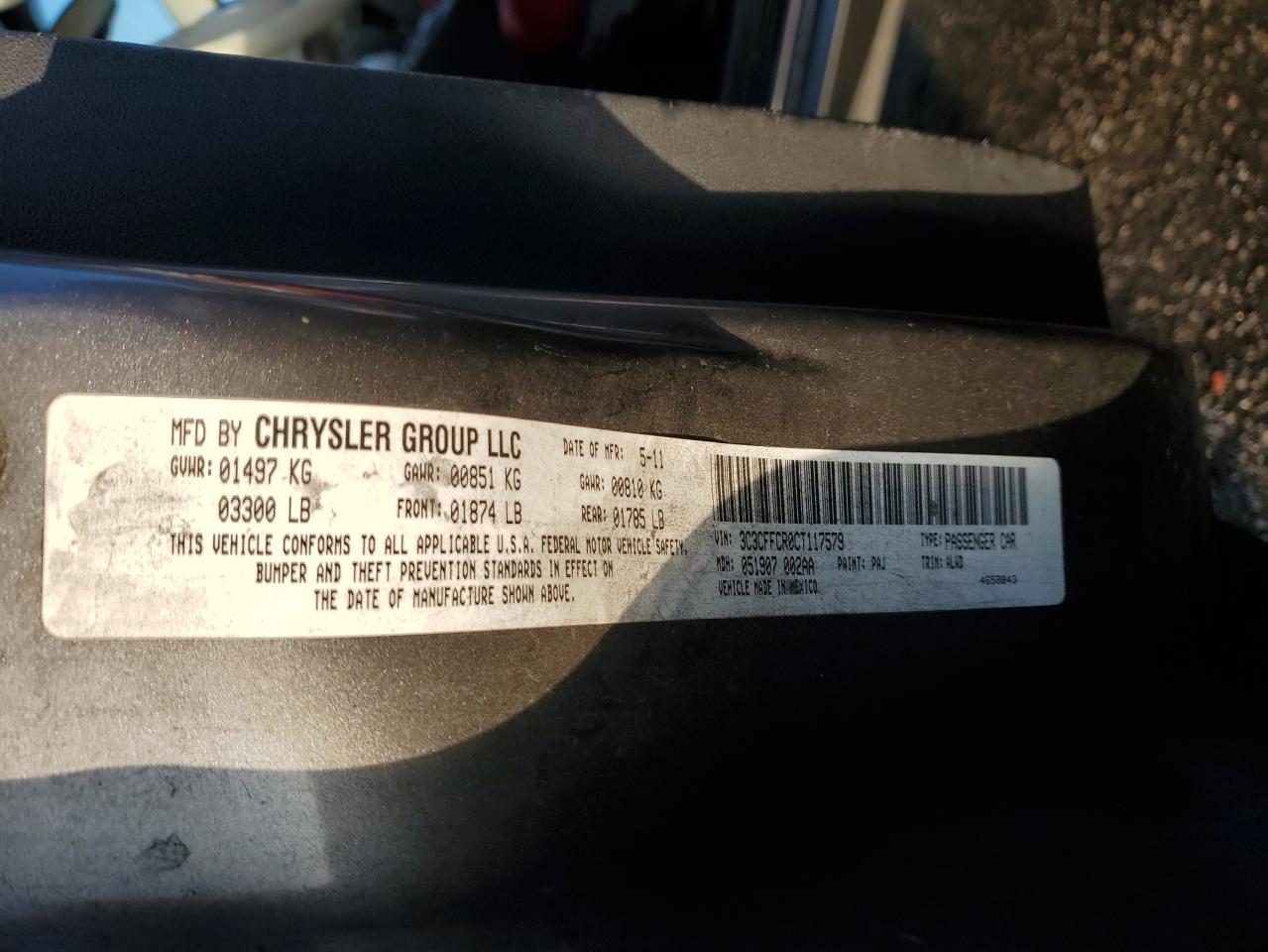 2012 Fiat 500 VIN 3C3CFFCR0CT117579 Copart auction photo, front end damage thumbnail 13