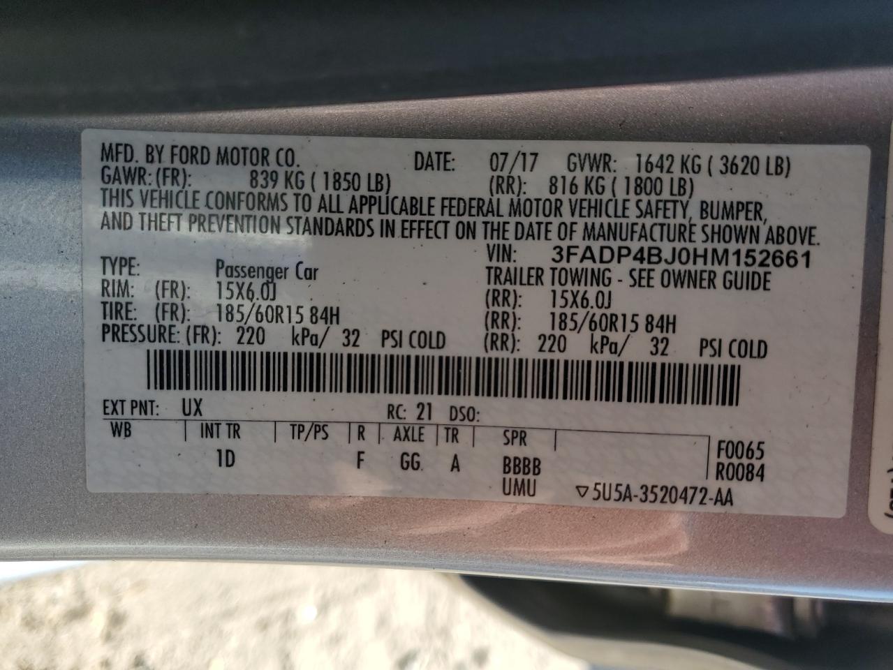 2017 Ford Fiesta VIN 3FADP4BJ0HM152661 Copart auction photo, front end damage thumbnail 12