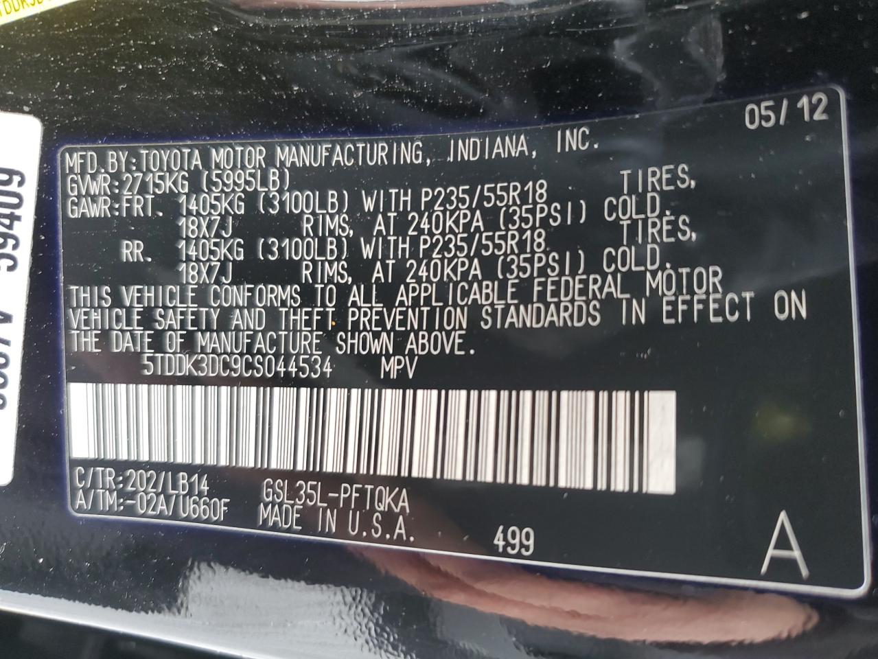 2012 Toyota Sienna VIN 5TDDK3DC9CS044534 Copart auction photo, front end damage thumbnail 16
