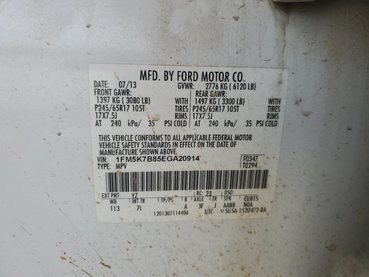 2014 Ford Explorer VIN 1FM5K7B85EGA20914 Copart auction photo, front end damage thumbnail 13