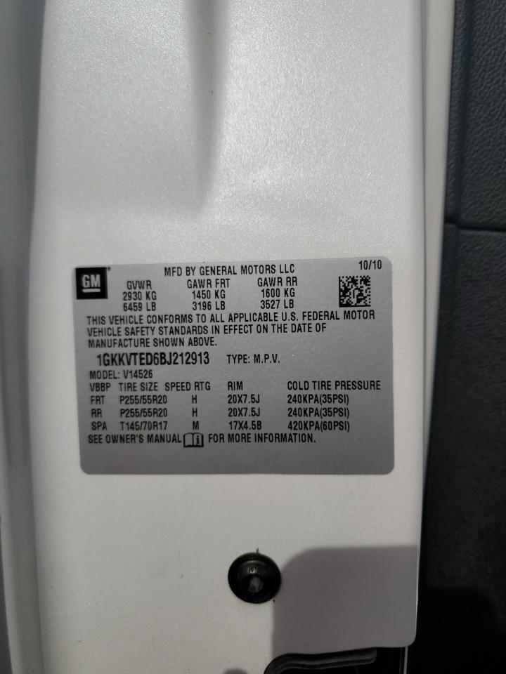 2011 GMC Acadia VIN 1GKKVTED6BJ212913 Copart auction photo, front end damage thumbnail 13