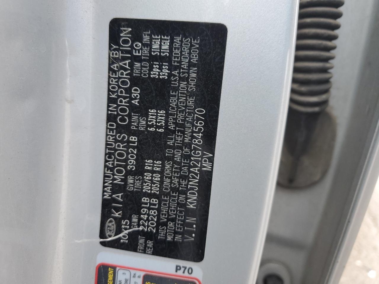2016 KIA Soul VIN KNDJN2A21G7845670 Copart auction photo, mechanical damage thumbnail 13
