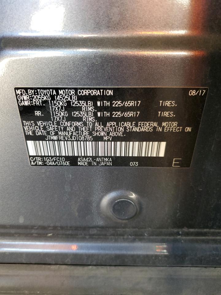 2018 Toyota RAV 4 VIN JTMWFREV3JD108785 Copart auction photo, rear end damage thumbnail 13