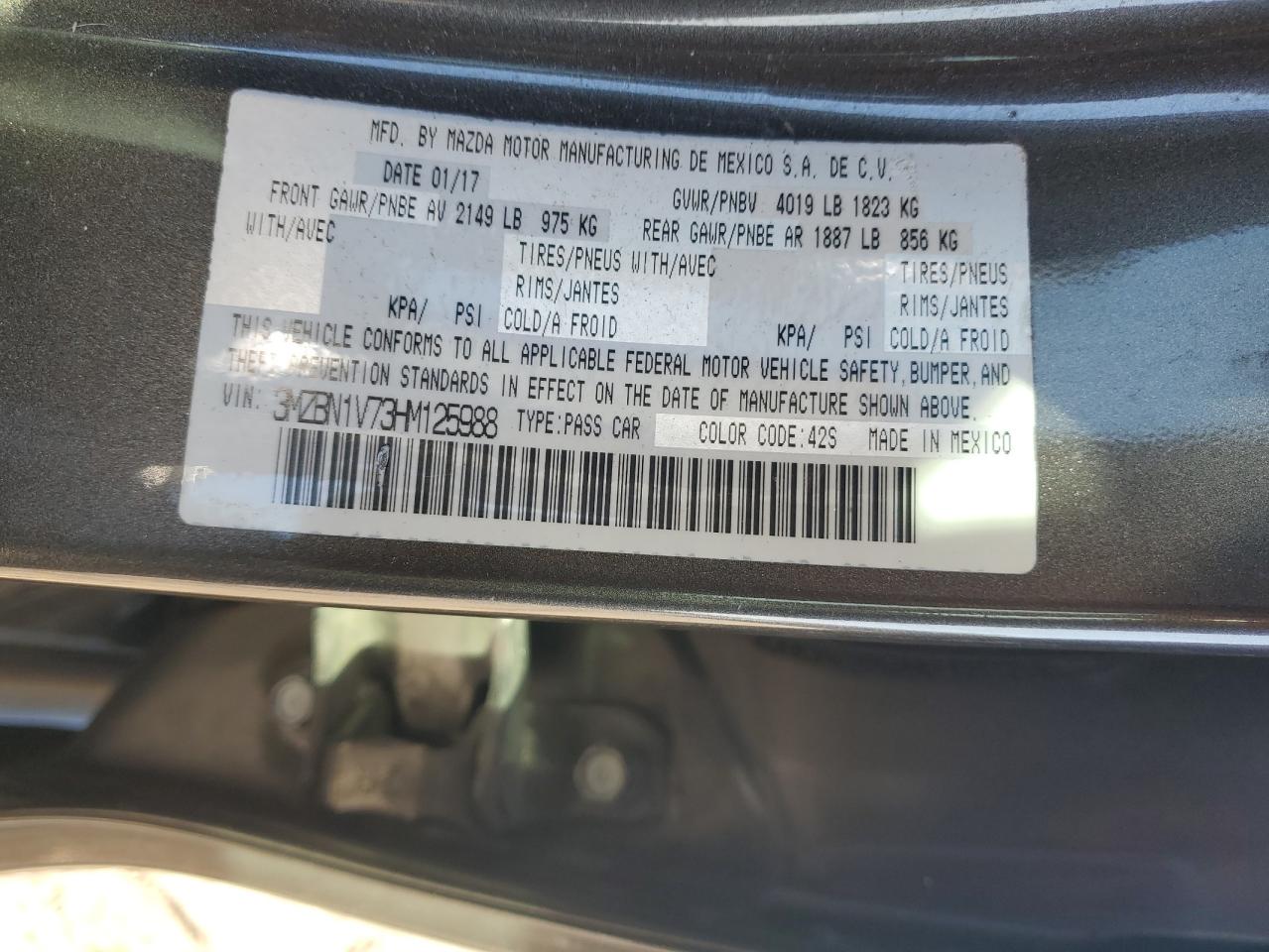 2017 Mazda 3 VIN 3MZBN1V73HM125988 Copart auction photo, side damage thumbnail 12