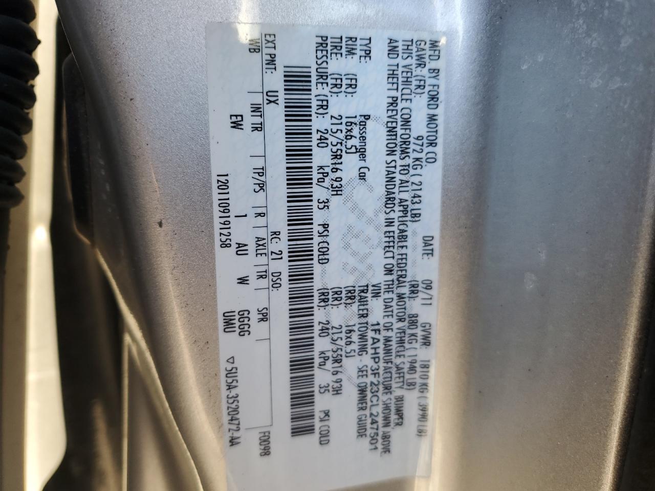 2012 Ford Focus VIN 1FAHP3F23CL247501 Copart auction photo, rear end / minor dent/scratches damage thumbnail 14