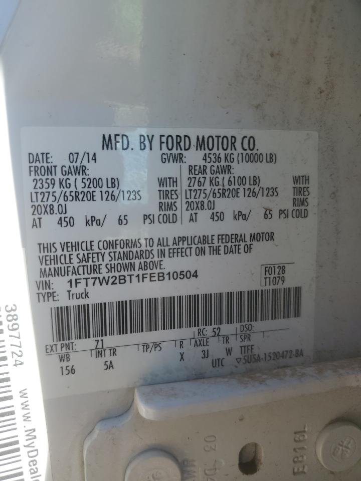 2015 Ford F250 VIN 1FT7W2BT1FEB10504 Copart auction photo, front end / minor dent/scratches damage thumbnail 12