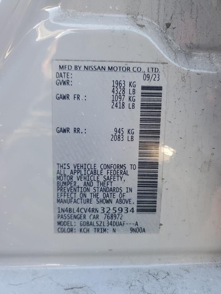 2024 Nissan Altima VIN 1N4BL4CV4RN325934 Copart auction photo, front end damage thumbnail 12