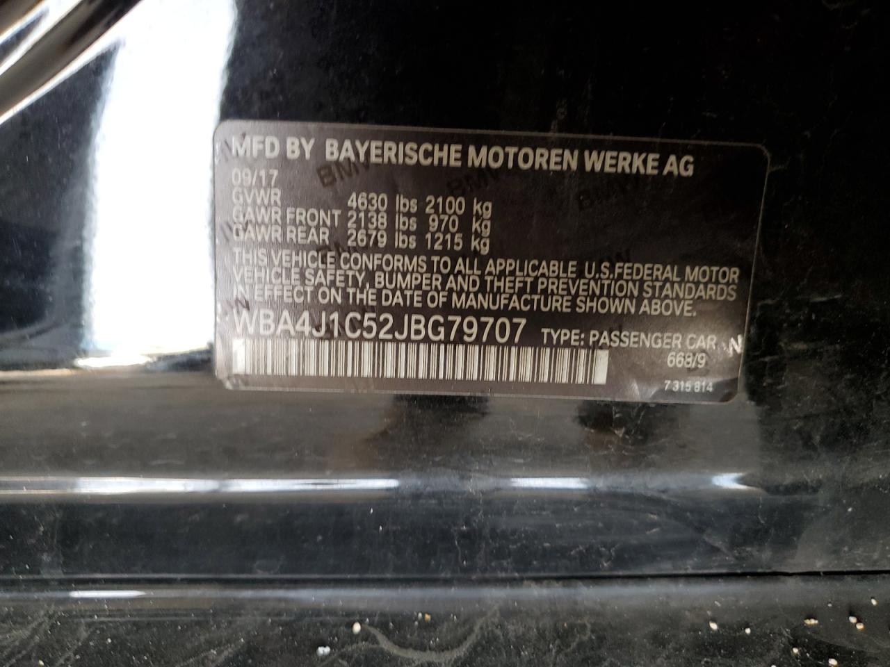 2018 BMW 4er VIN WBA4J1C52JBG79707 Copart auction photo, front end / undercarriage damage thumbnail 14