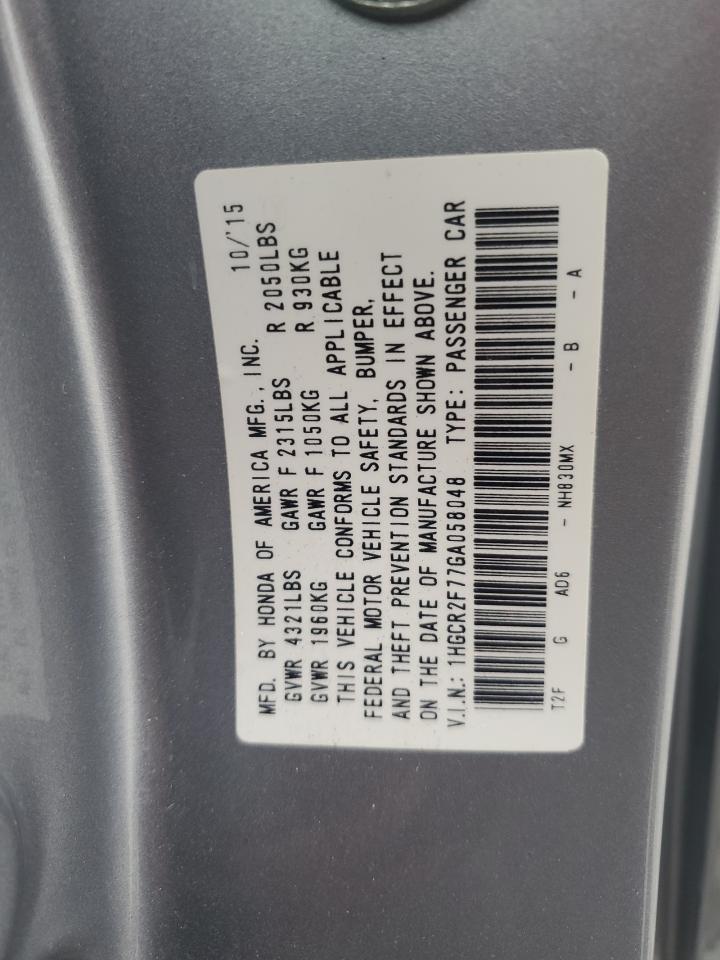 2016 Honda Accord VIN 1HGCR2F77GA058048 Copart auction photo, front end damage thumbnail 14