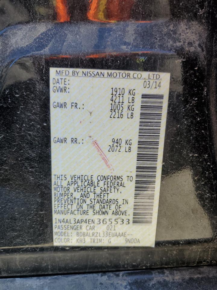2014 Nissan Altima VIN 1N4AL3AP4EN365533 Copart auction photo, front end / minor dent/scratches damage thumbnail 12