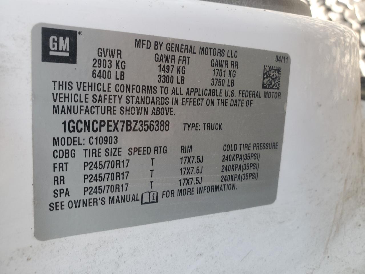 2011 Chevrolet Silverado VIN 1GCNCPEX7BZ356388 Copart auction photo, side damage thumbnail 12