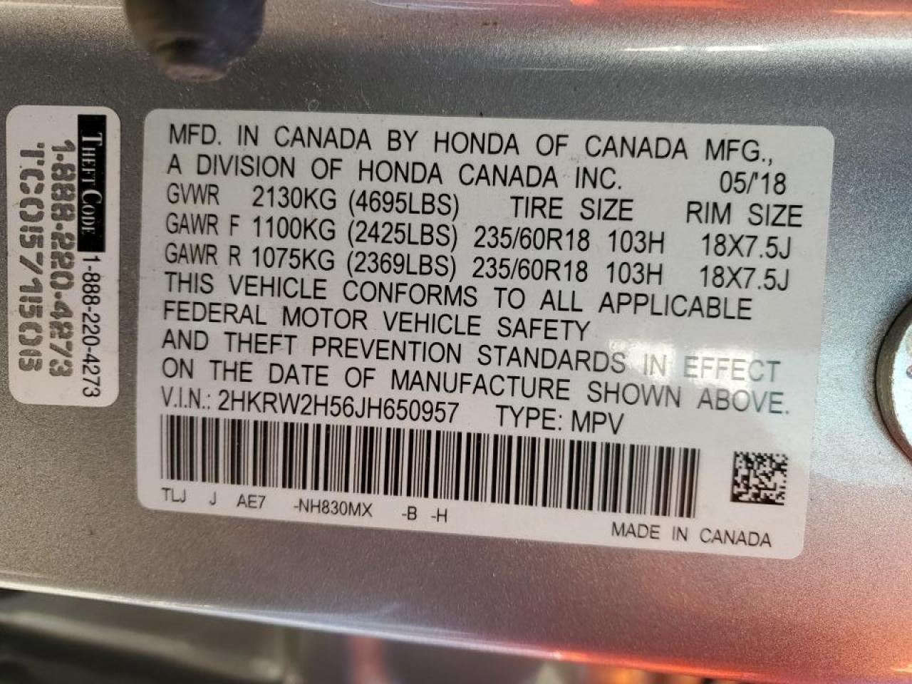 2018 Honda CR-V VIN 2HKRW2H56JH650957 Copart auction photo, undercarriage / front end damage thumbnail 14
