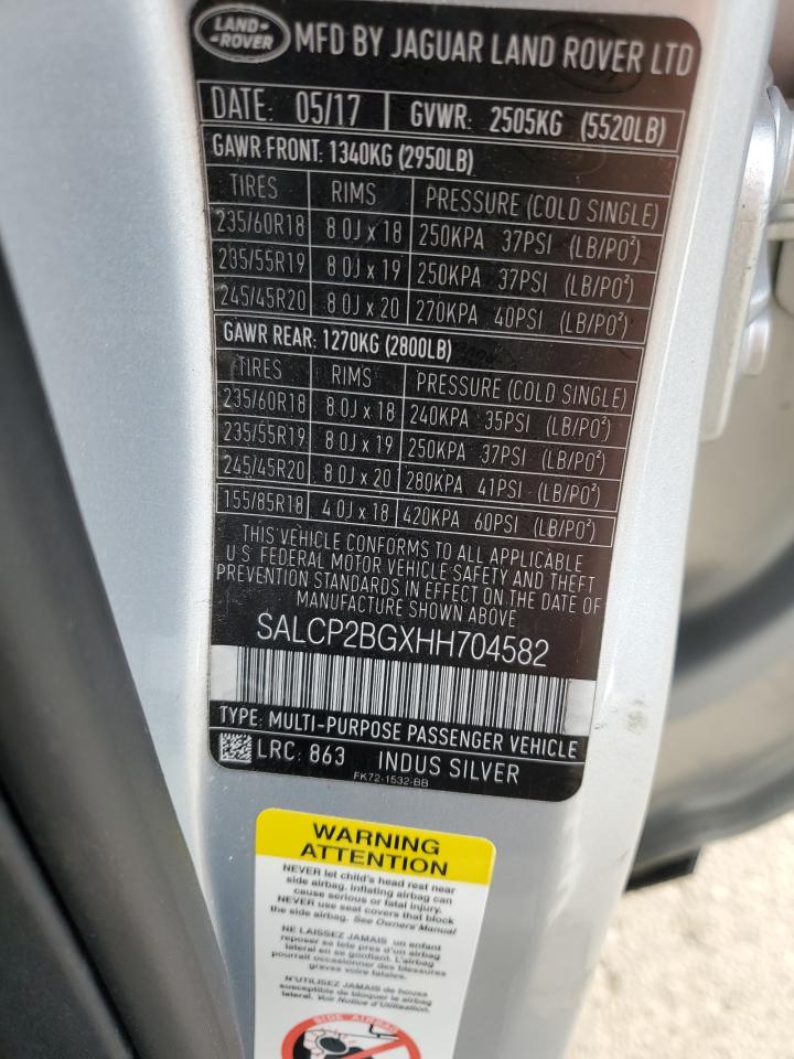 2017 Land Rover Discovery VIN SALCP2BGXHH704582 Copart auction photo, mechanical damage thumbnail 13