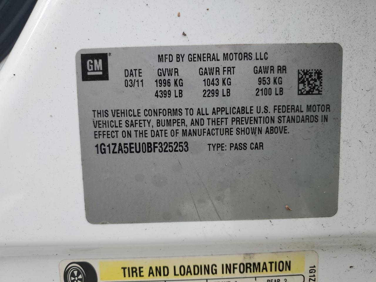 2011 Chevrolet Malibu VIN 1G1ZA5EU0BF325253 Copart auction photo, front end damage thumbnail 13