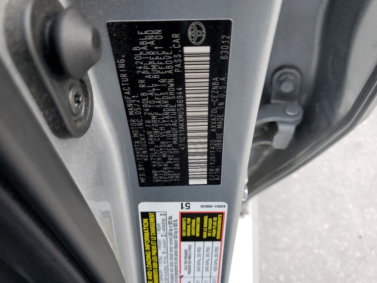 2021 Toyota Camry VIN 4T1C11AKXMU586944 Copart auction photo, front end / rear end damage thumbnail 13